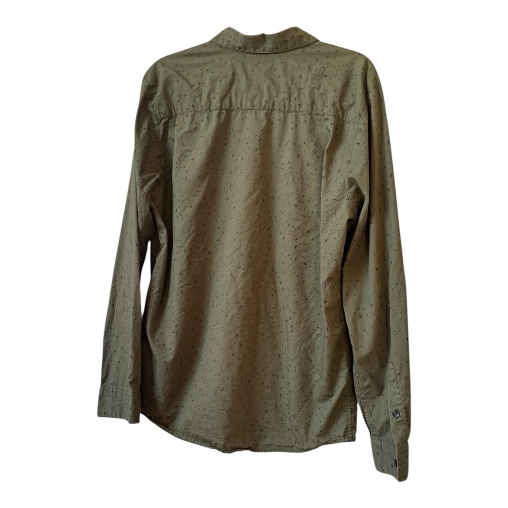 VOLCOM Men's Smashed Star Long Sleeve Button Up Military Green Modern Fit Shirt - Picture 13 of 13